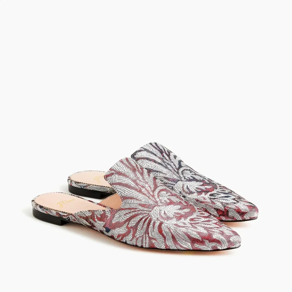 NIB J.Crew Pointed-Toe Slides in Metallic Jacquard - Picture 1 of 3